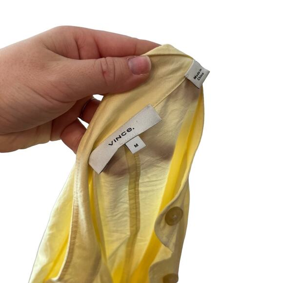 VINCE Pale Yellow Crepe de Chine Belted Button-Down Midi Dress, M - Picture 10 of 10